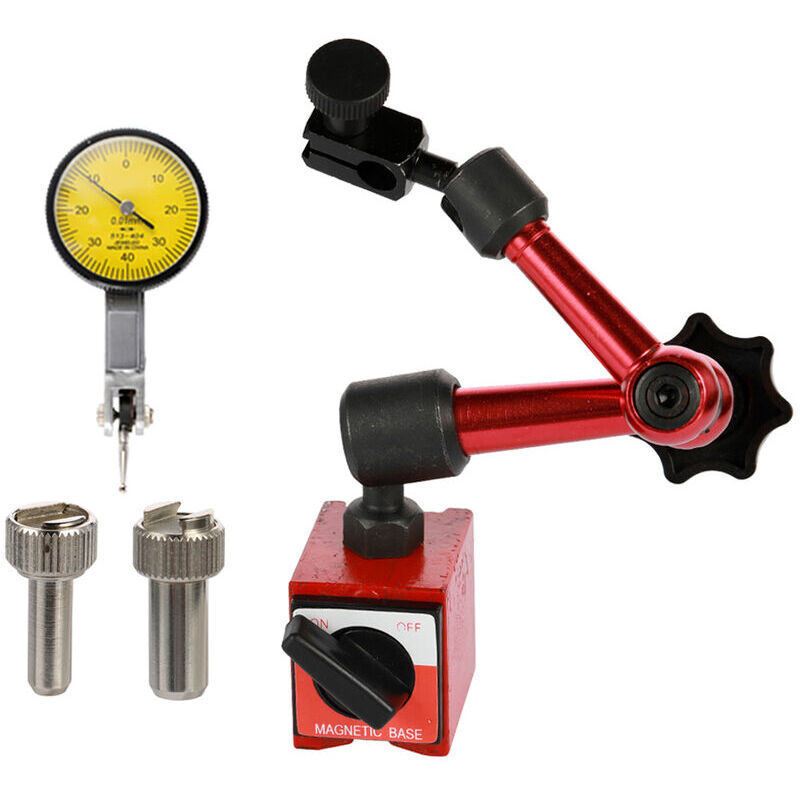 foto del prodotto indicatore a quadrante rotondo in metallo e mini kit di strumenti con supporto a base magnetica flessibile precisione 0,01 mm, intervallo 0 0,8 mm