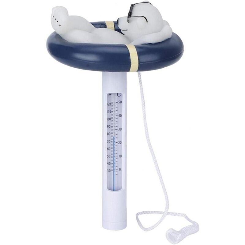foto del prodotto indicatore di temperatura del tubo del termometro della piscina a forma di orso polare dei cartoni animati con catena per piscina, spa, vasca
