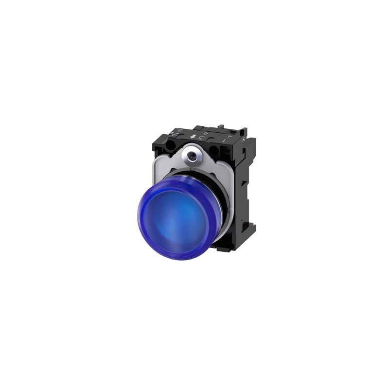 foto del prodotto indicatori luminosi, 22 mm, tondi, in metallo, lucidi, blu, lente, lisci, con supporto, modulo led con led integrato 24 v ac dc, morsetto a vite