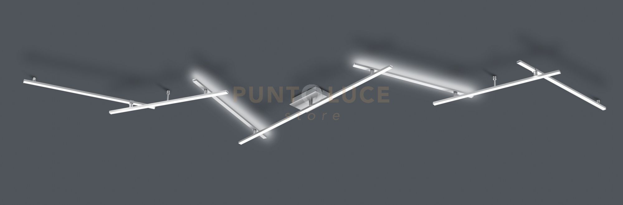foto del prodotto indira plafoniera applique led 28w 3500lm, 3000k anche retro illuminata con 7 bacchette orientabili acciaio satinato l. 345cm