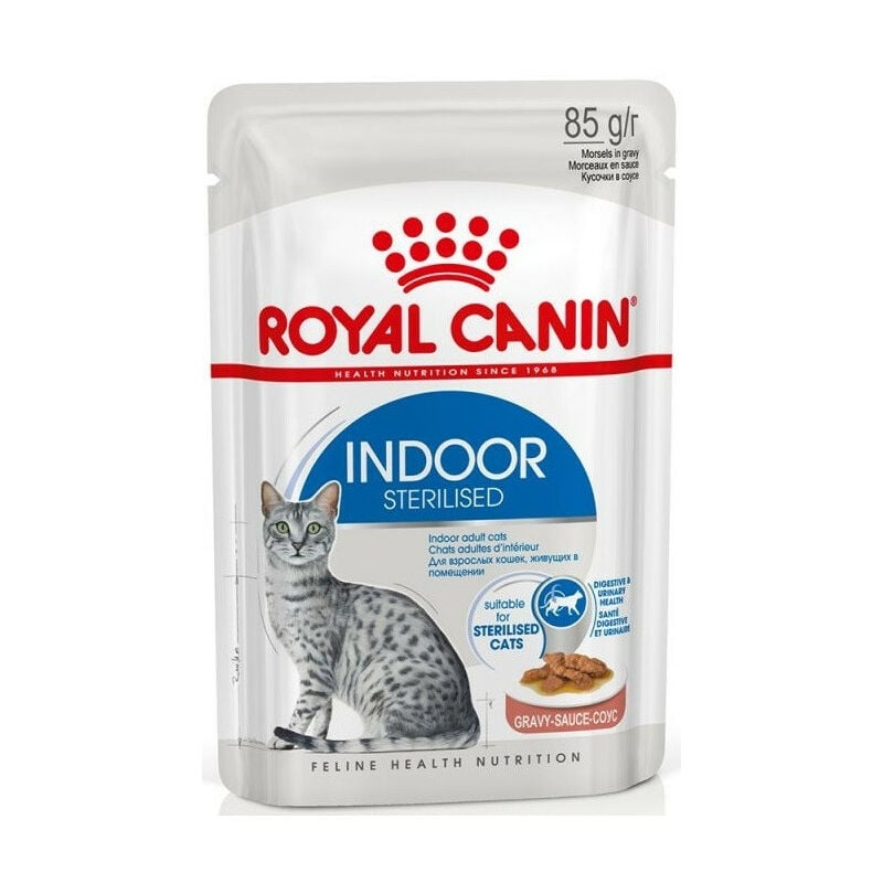foto del prodotto indoor sterilised in salsa da 85 gr royal canin