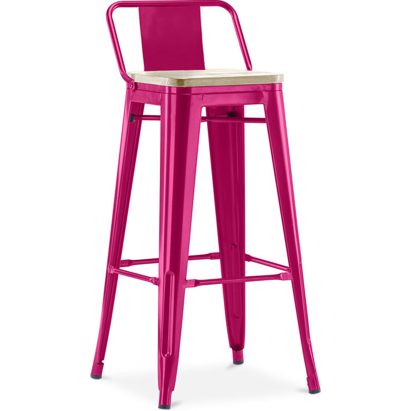 foto del prodotto industrial style sgabello da bar con schienale design industriale legno e acciaio 76cm nuova edizione stylix fucsia