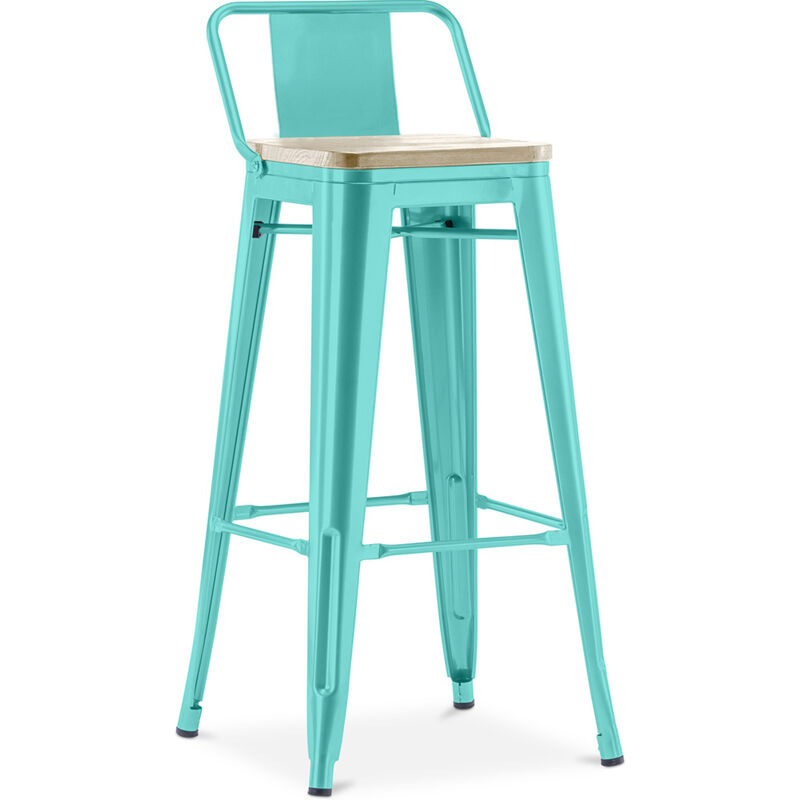 foto del prodotto industrial style sgabello da bar con schienale design industriale legno e acciaio 76cm nuova edizione stylix pastel green
