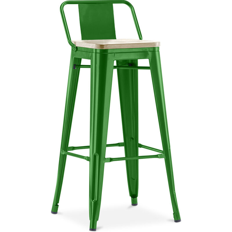 foto del prodotto industrial style sgabello da bar con schienale design industriale legno e acciaio 76cm nuova edizione stylix verde