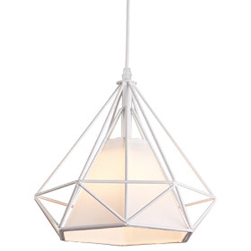 foto del prodotto industriale lampada a sospensione, plafoniera con gabbia di diamante, lampada e27 per soggiorno camera da letto bianco