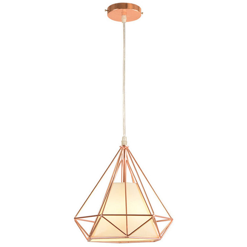 foto del prodotto industriale lampada a sospensione, plafoniera con gabbia di diamante, lampada e27 per soggiorno camera da letto oro rosa