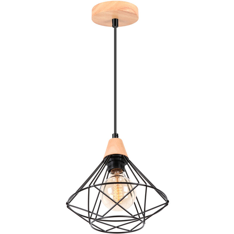foto del prodotto industriale lampadario forma di diamante in metallo e legno e27 lampada da soffitto per camera da letto soggiorno sala da pranzo nero