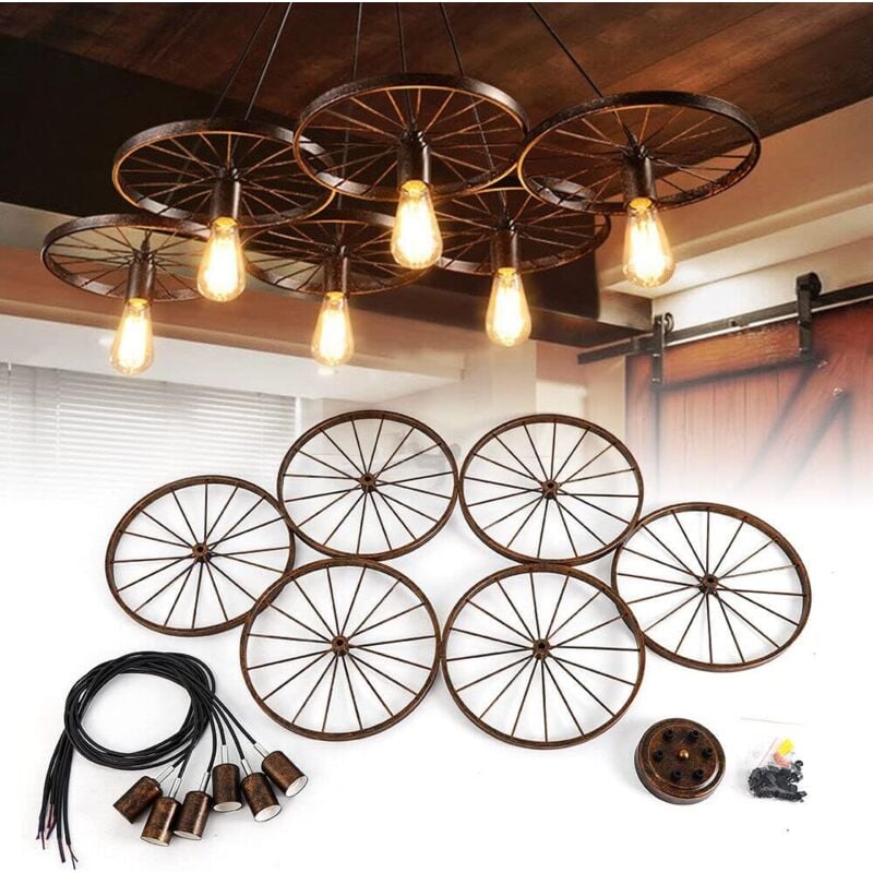foto del prodotto industriale lampadario lampada a sospensione ruota di metallo lampada a sospensione retro tubo e27 loft