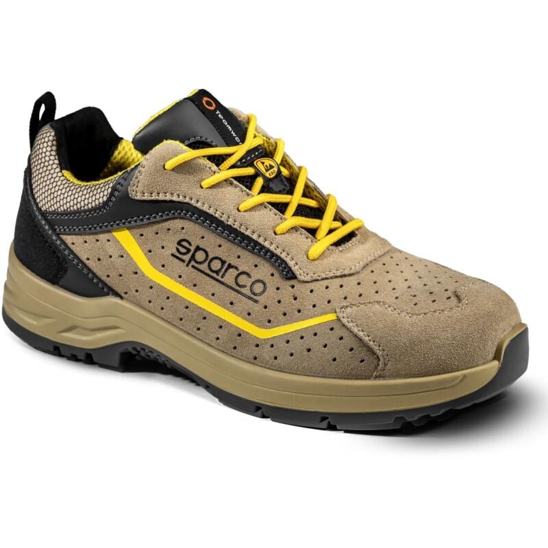 foto del prodotto indy colton s1p esd scarpa bassa antinfortunistica n. 45 tan giallo con puntale in pelle scamosciata e rinforzi tessuto traspirante tan giallo 45