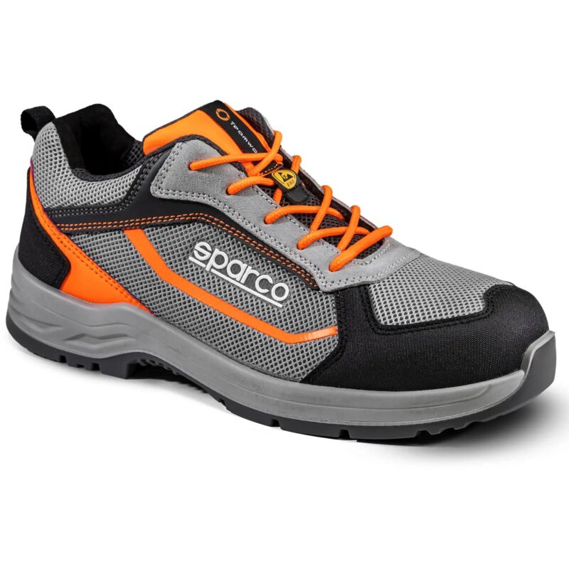 foto del prodotto indy pato esd s1ps sr fo lg scarpa bassa antinfortunistica n.42 grigio arancio fluo in pelle scamosciata con rinforzi tessuto ultratraspirante e