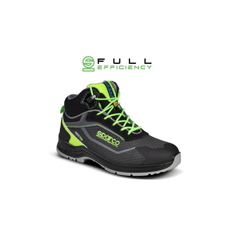 foto del prodotto indy ranger esd s3s sr lg scarpa alta da lavoro antinfortunistica n.39 nero verde fluo in speciale materiale anti abrasione rigenerato nero verde