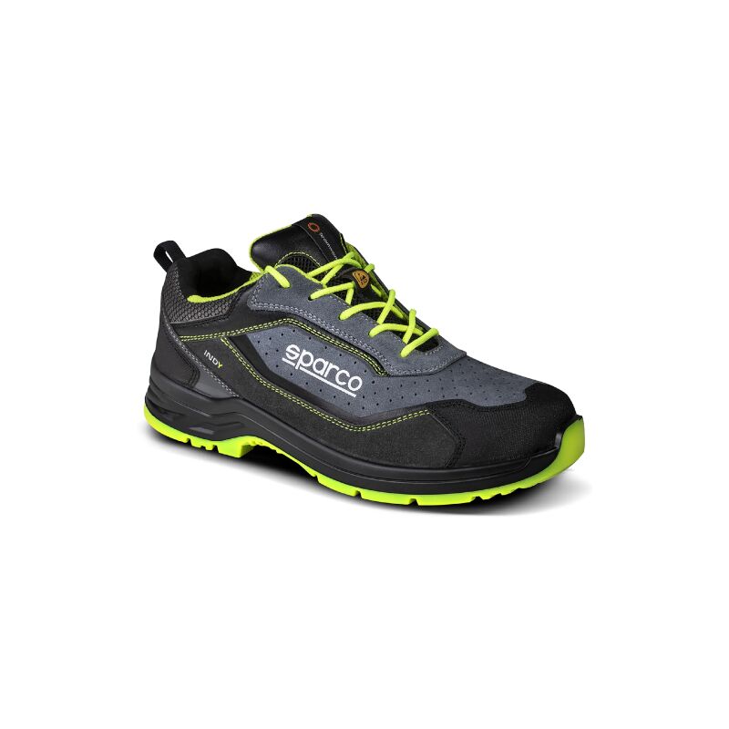 foto del prodotto indy texas s1p esd scarpe basse da lavoro antinfortunistica n.38 in pelle scamosciata e microfibra grigio scuro verde fluo con puntale per primavera