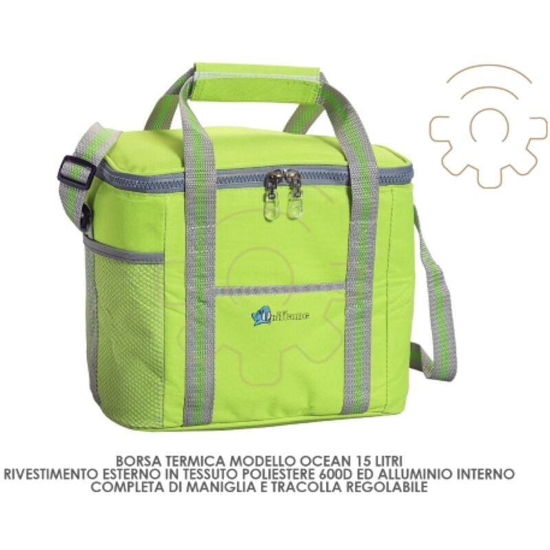 foto del prodotto inferramenta borsa termica ocean 15 lt rivestimento in poliestere 600d alluminio interno completa di tracolla regolabile maniglia termico freddo