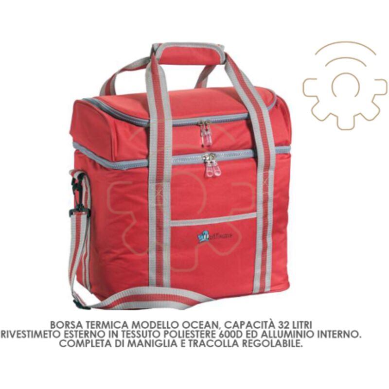 foto del prodotto inferramenta borsa termica ocean 32 lt rivestimento in poliestere 600d alluminio interno completa di tracolla regolabile maniglia termico freddo