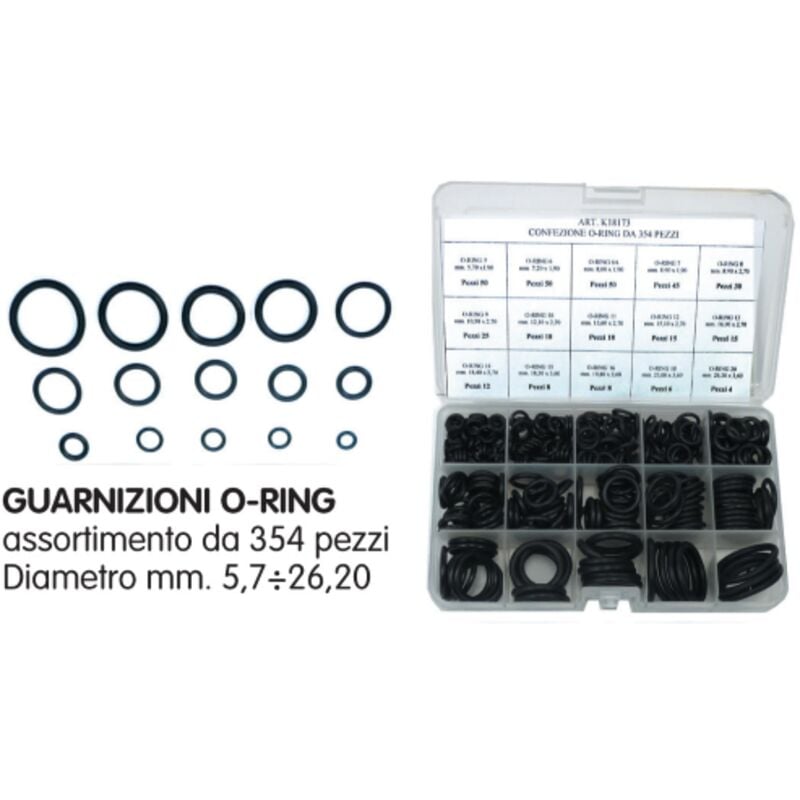foto del prodotto inferramenta guarnizioni cassetta o ring assortimento 354 pz da 5,7 a 26,2 mm