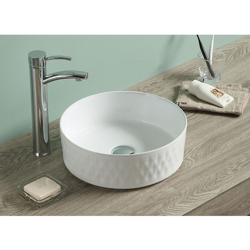 foto del prodotto infinitio lavabo da appoggio 36 x 36 x 12 cm senza troppopieno, bianco lucido satinf3636 swiss aqua technologies