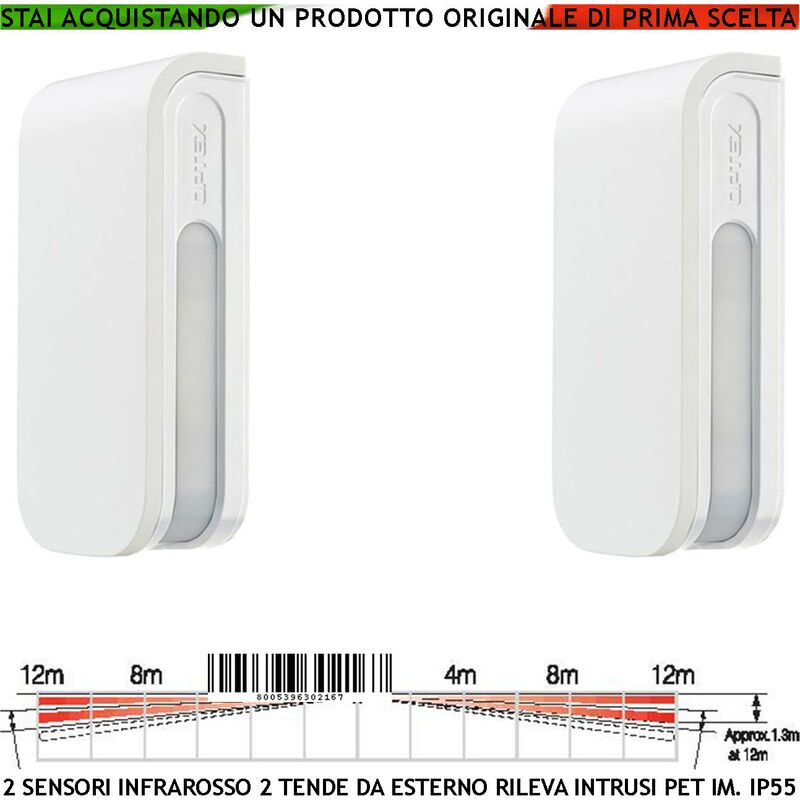 foto del prodotto infrarosso 4 pir bxs doppia tenda esterno portata 12 12 metri lineari regolabile via filo due sensori di movimento intrusi protezione in linea