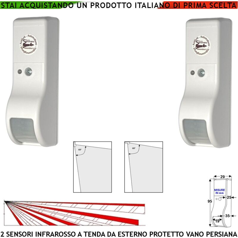 foto del prodotto infrarosso dual pir tenda esterno protetto due sensori che rilevano intruso invia allarme portata 8 mt 60 vert. 7 orizont. aliment. 12 v assorbim.