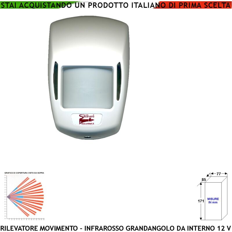 foto del prodotto infrarosso sensore di movimento grandangolo per antifurto portata 15 mt da interno rileva intruso entro 90 gradi alimentazione 12 v assorbimento 10