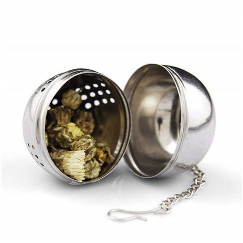 foto del prodotto infusore colino da te tisane camomilla in metallo forma sferica filtro per tea trade shop traesio