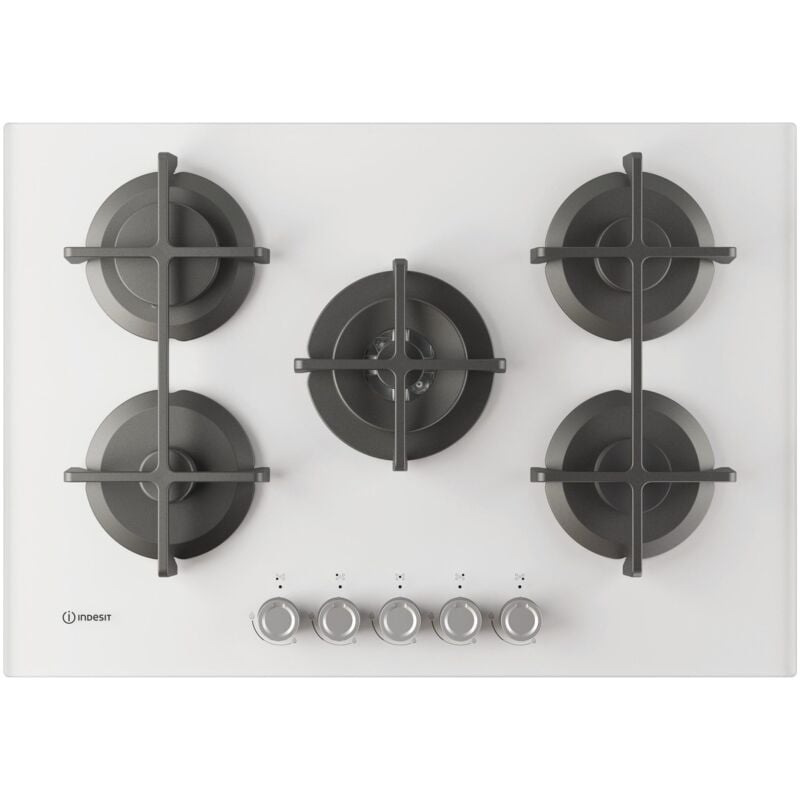 foto del prodotto ing 72t wh 1 piano gas vetro bianco 75cm 5 fuochi bruciatore doppia corona griglie in ghisa lavabili in lavastoviglie. colore del prodotto bianco,