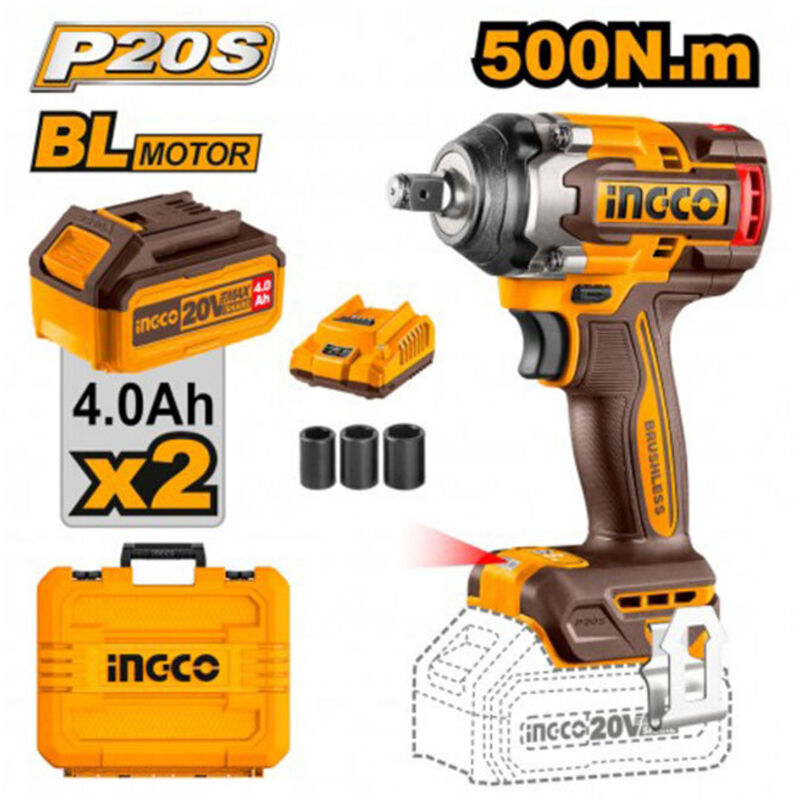 foto del prodotto ingco avvitatore ad impulsi 500 nm 20v 2x4.0ah ciwli2050