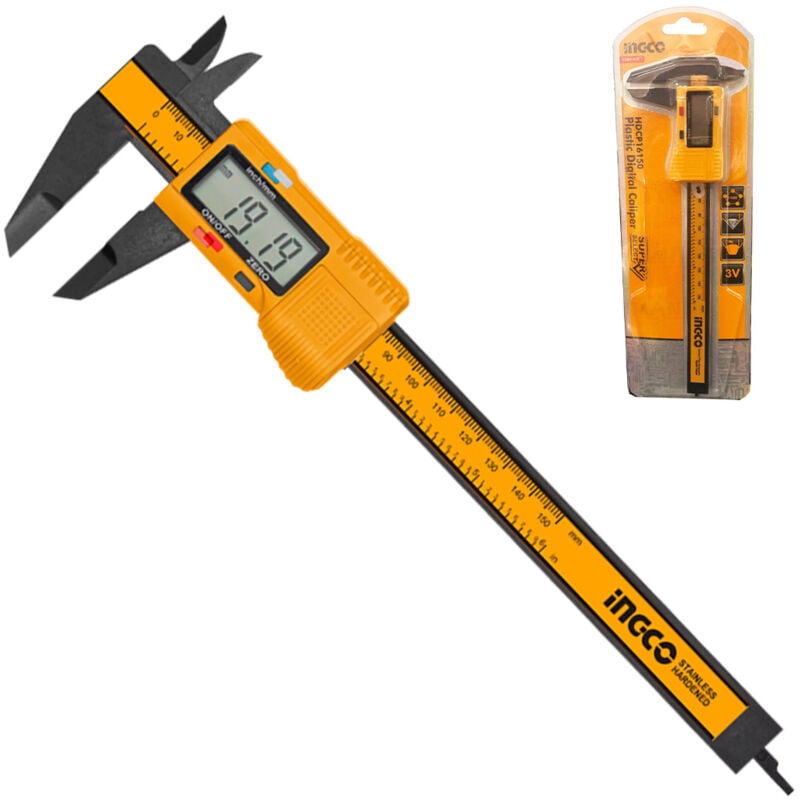 foto del prodotto ingco calibro digitale 150 mm in plastica con display lcd misuratore hdcp16150