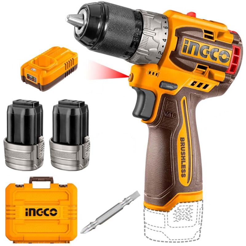 foto del prodotto ingco cdli16682 trapano avvitatore a batteria 16 v 60 nm brushless 2 batterie valigetta