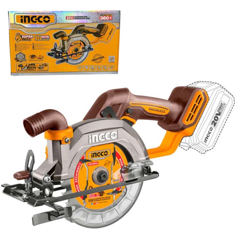 foto del prodotto ingco csli1402 sega circolare a batteria 20 v brushless disco 140mm 90 45 solo corpo
