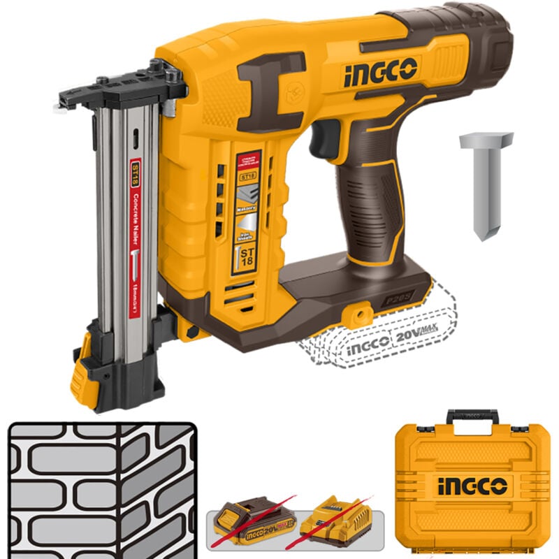 foto del prodotto ingco cstli3805 chiodatrice spara chiodi cemento calcestruzzo a batteria 20v solo corpo