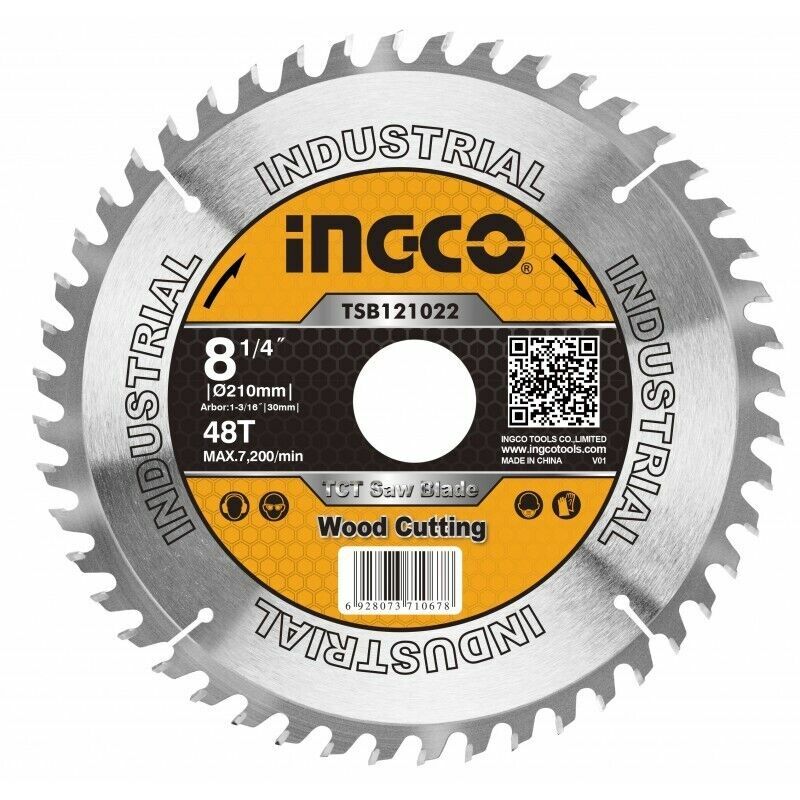 foto del prodotto ingco disco per taglio legno da 48 denti 210x30mm ricambio per sega circolare