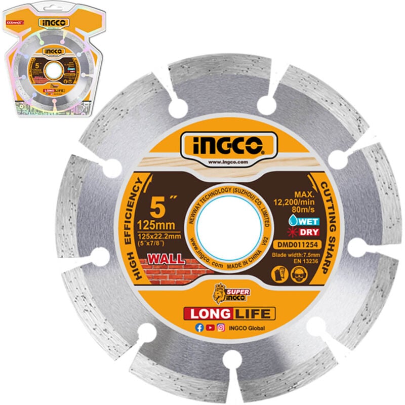 foto del prodotto ingco dmd011254 disco diamantato da 125 mm adatto per scanalatrice wlc15008