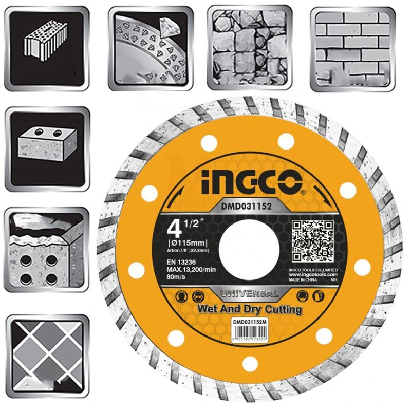 foto del prodotto ingco dmd031152 disco diamantato turbo a corona continua 115 mm