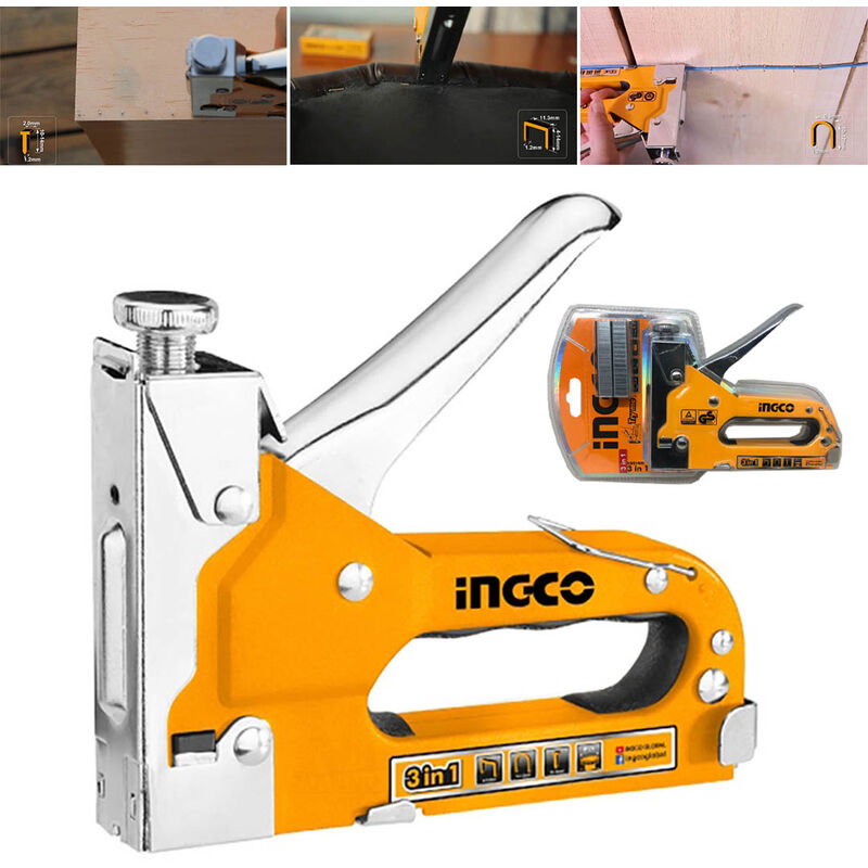 foto del prodotto ingco graffatrice spara spilli chiodi 3 in 1 chiodatrice graffettatrice hsg1405