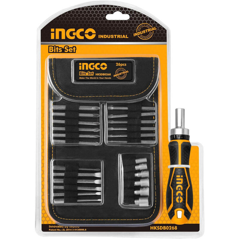 foto del prodotto ingco hksdb0268 cacciavite a cricchetto magnetico e 24 inserti taglio stella hex torx in astuccio