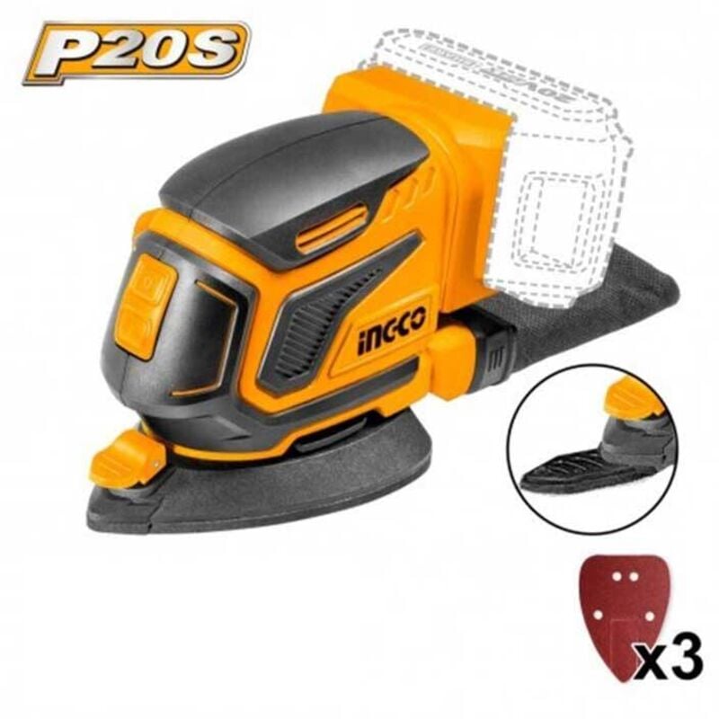 foto del prodotto ingco - levigatrice palmare a batteria 20v con carta abrasiva 3 pz