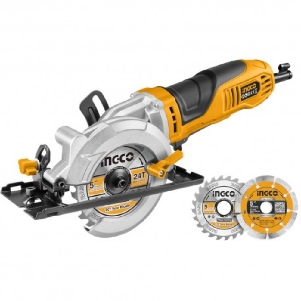 foto del prodotto ingco mini sega circolare 750 w a filo taglio legno piastrelle 45 90 2 dischi mfs1251