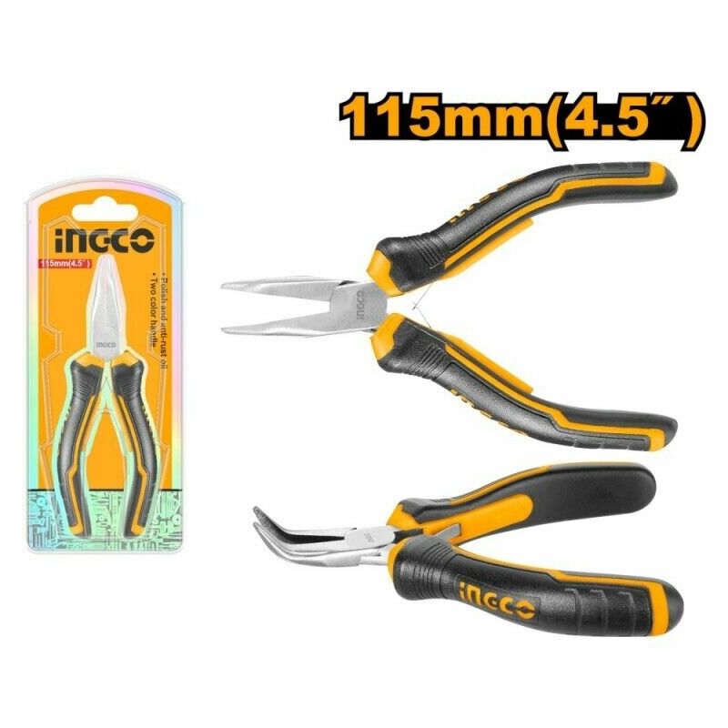foto del prodotto ingco pinza a becco curvo cr v con manico ergonomico antiscivolo da 4,5 115mm