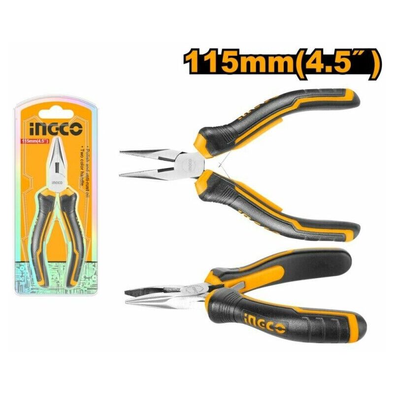 foto del prodotto ingco pinza a becco lungo cr v con manico ergonomico antiscivolo 115 mm 4,5