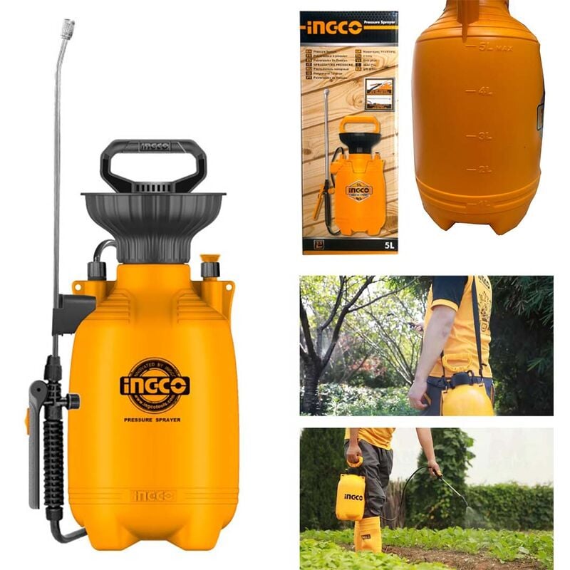 foto del prodotto ingco pompa irroratrice a spalla nebulizzatore a pressione 5 lt con lancia hspp30502