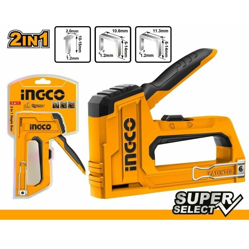foto del prodotto ingco spillatrice graffatrice chiodatrice manuale per legno regolabile 2 in 1