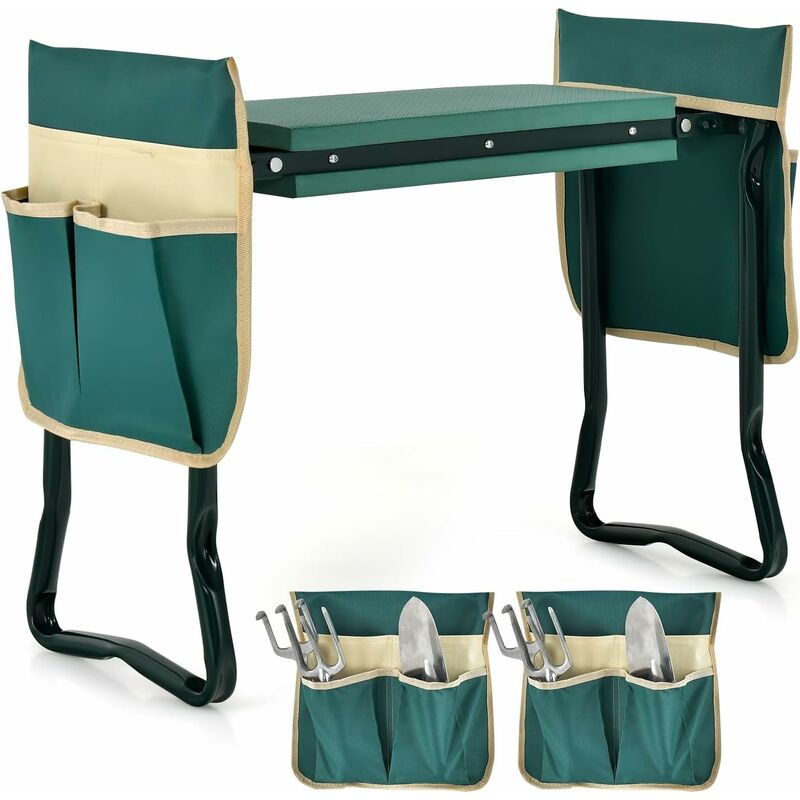 foto del prodotto inginocchiatoio e sedile da giardino, sedile per giardinaggio pieghevole e portatile con 2 tasche rimovibili sedile in schiuma eva e telaio