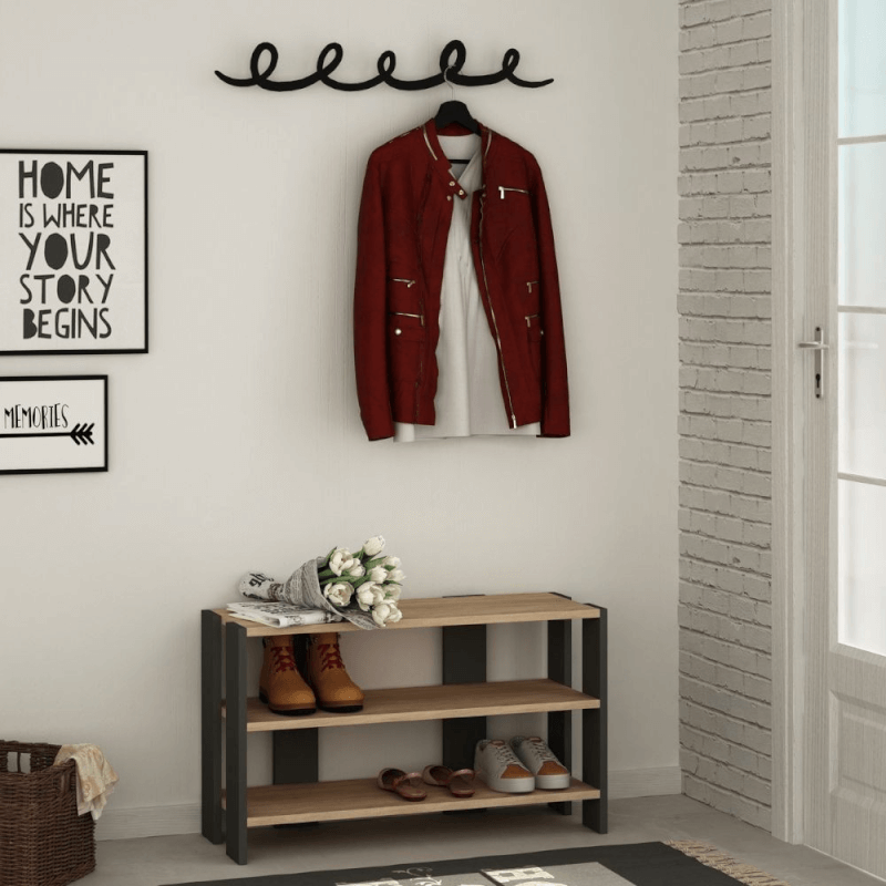 foto del prodotto ingresso scarpiera tono rovere antracite con appendiabiti nero effez