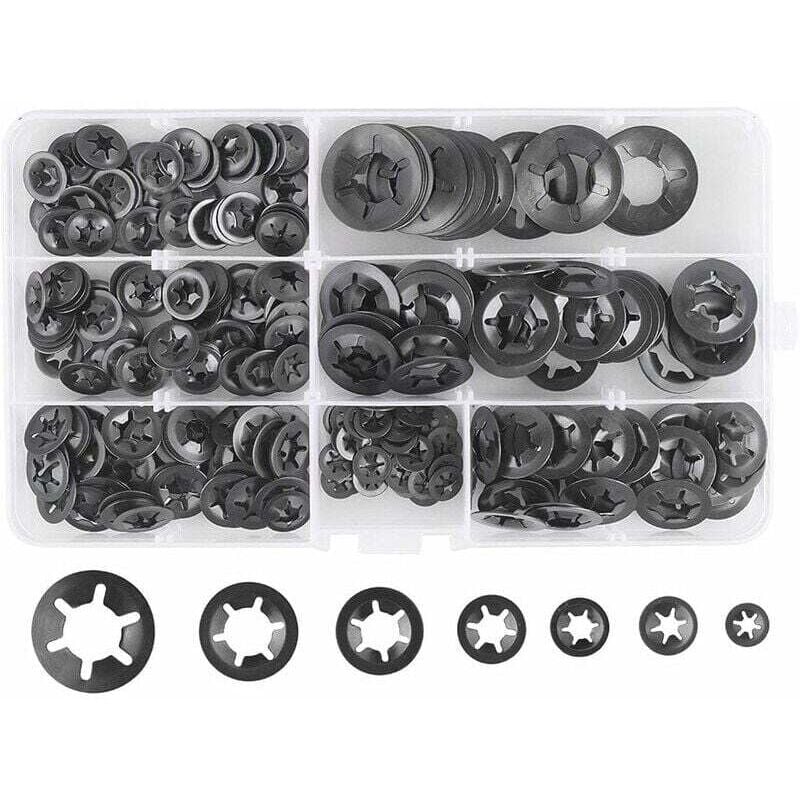 foto del prodotto inhhub 280 pezzi rondelle elastiche rondelle elastiche, rondelle elastiche in acciaio rondelle elastiche a serraggio rapido m3 m4 m5 m6 m8 m10 m12, 7 misure, nero-inhhub