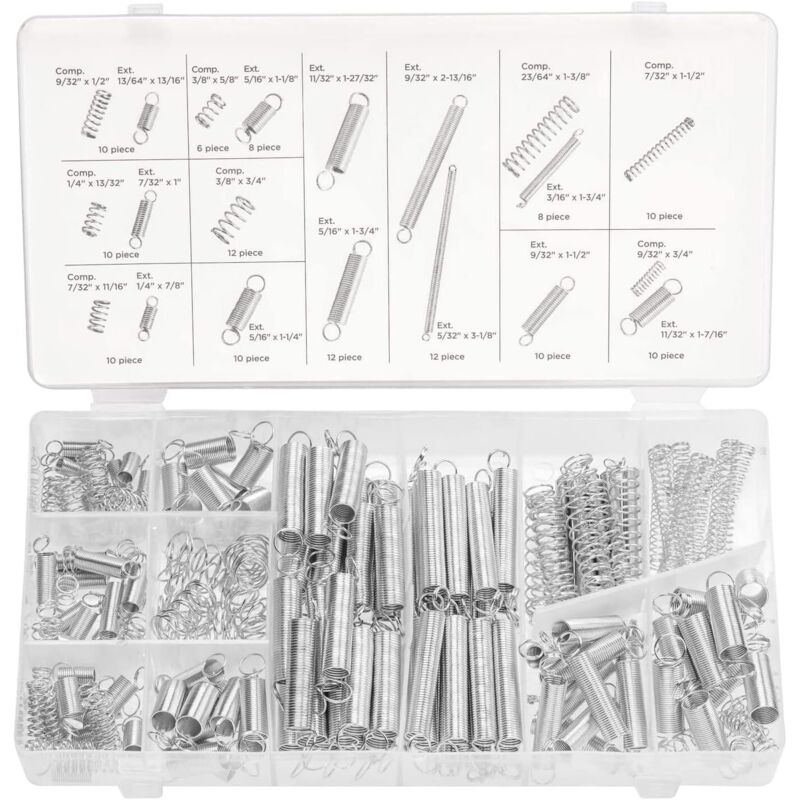 foto del prodotto inhhub 50456a kit di molle di compressione ed estensione assortite da 200 pezzi in acciaio zincato, misure assortite per tutti i tipi di riparazioni