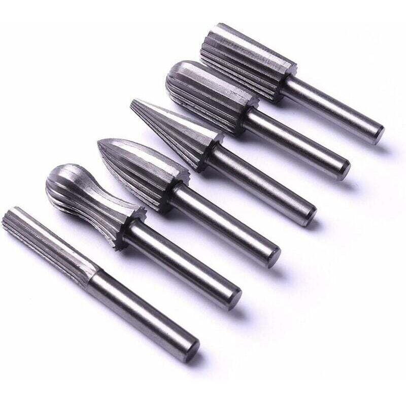 foto del prodotto inhhub set di 6 lime rotanti in acciaio da 6 mm e 1 4 per metallo, plastica, legno, pietra, rettifica, sbavatura - inhhub