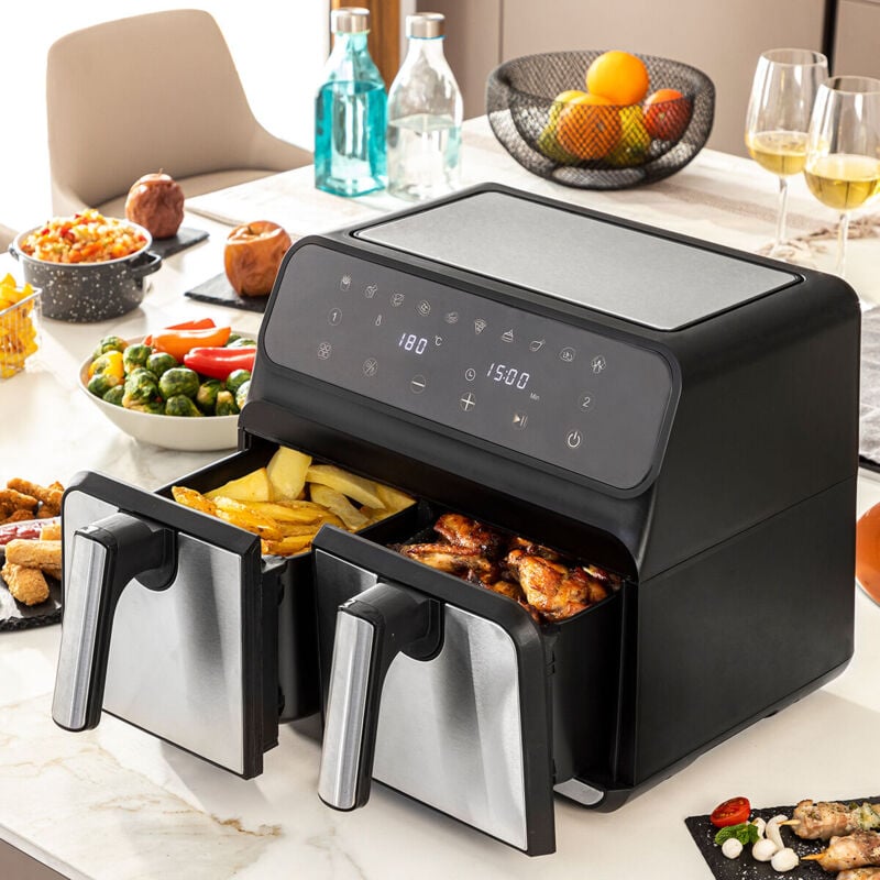 foto del prodotto innovagoods friggitrice ad aria fryinn double 8000 nero 3400 w 8 l acciaio inossidabile