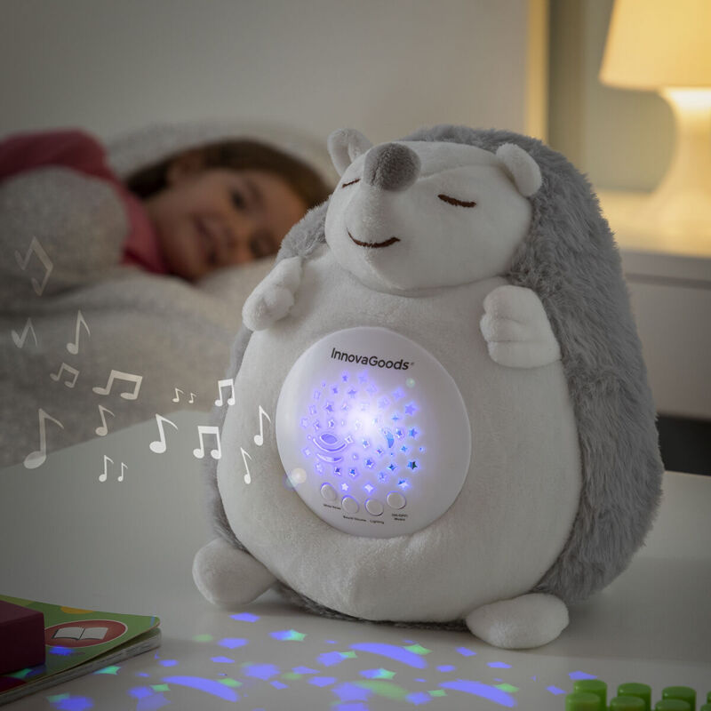 foto del prodotto innovagoods riccio di peluche con rumore bianco e proiettore antibuio spikey