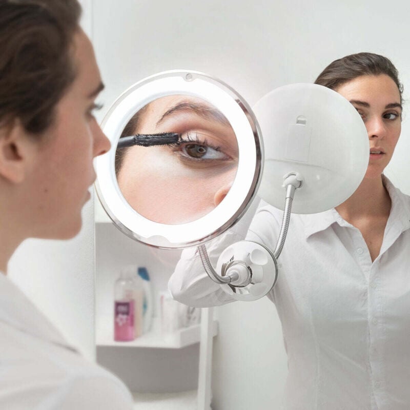 foto del prodotto innovagoods specchio con lente d ingrandimento led con braccio flessibile e ventosa mizoom ig814786