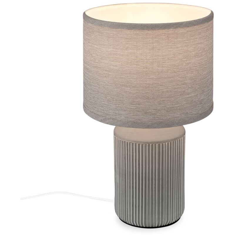 foto del prodotto ino, lampada da tavolo, paralume in tessuto, interruttore a cavo, base in ceramica, grigio, 22 x 37,5 cm briloner